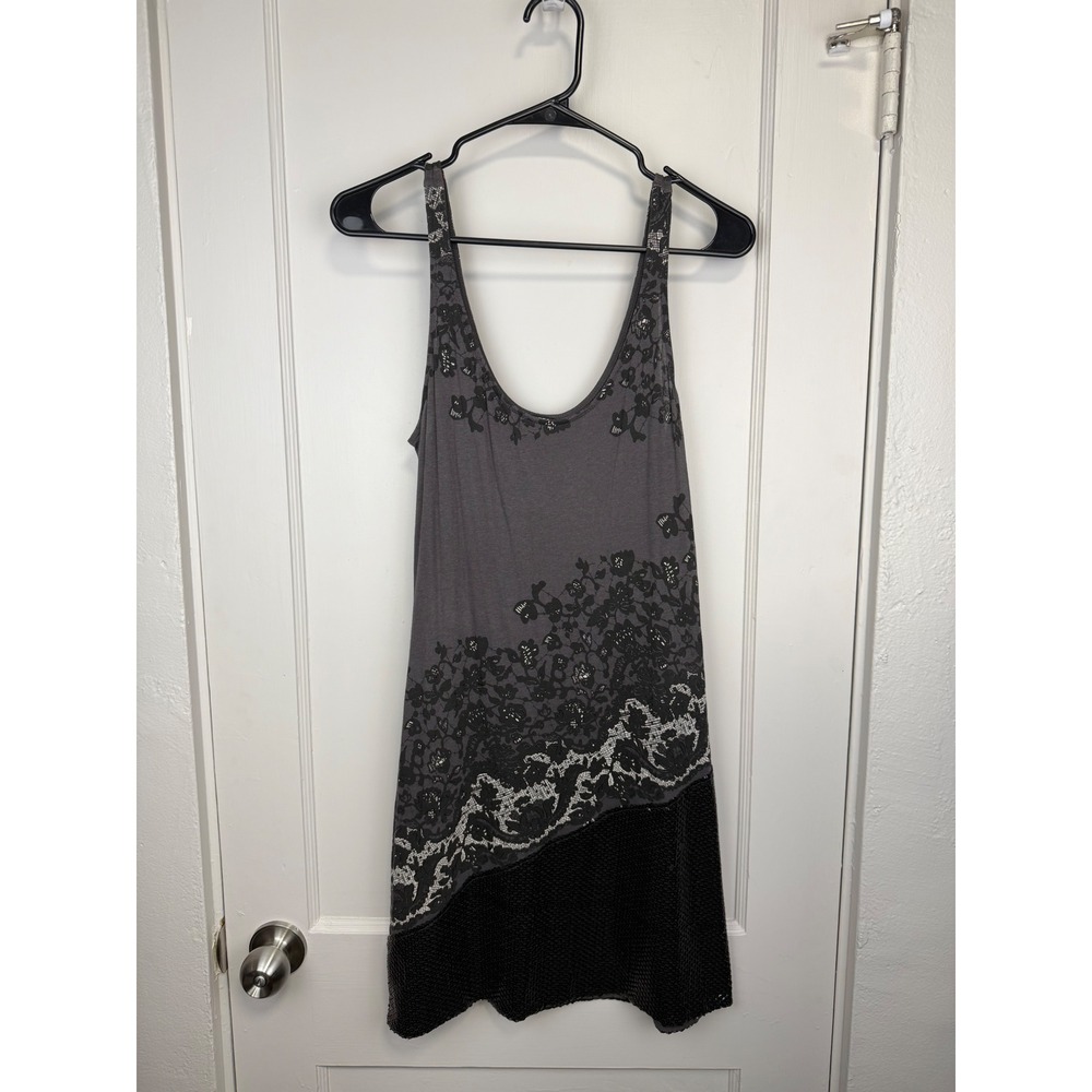 Express Dreamweight Cotton Gray Black Floral Lace Sequin Hem Small Dress